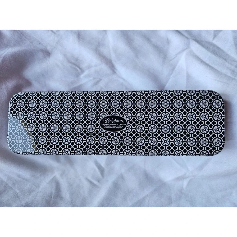 Brighton Jewelry Metal Tin Necklace Gift Box Paisley Black White EMPTY